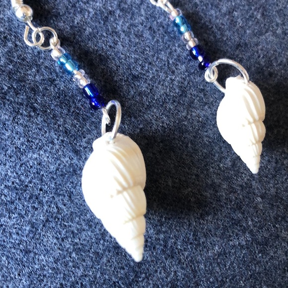 New Handmade Boho Blue Beaded Ocean Shell ๐ Earrings - Picture 5 of 5